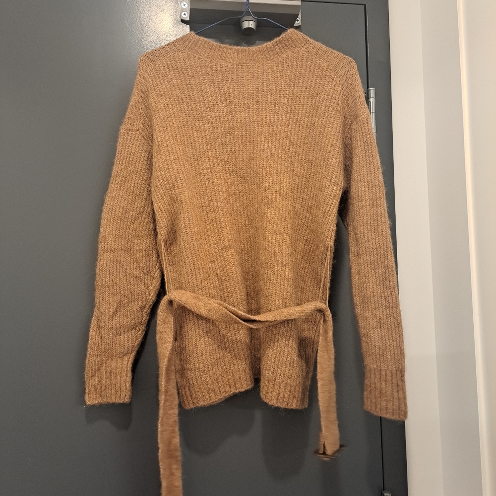 Aritzia Babaton Camel Knit Sweater with Tie - Picture 2 of 5